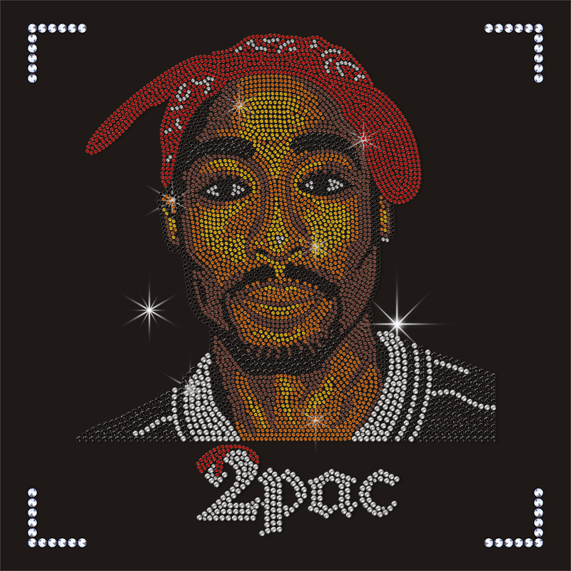 Fast Delivery Custom Bling 2pac Man Design Hotfix Motif Rhinestone Heat Transfer