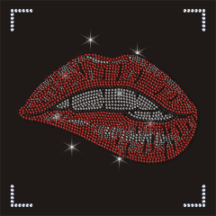 Hot selling Lips Rhinestone Heat Transfer Hot Fix Design On T-Shirt