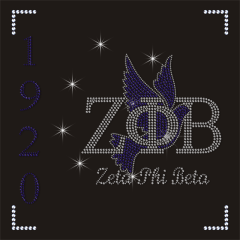 Crystal T-shirts Custom Logo Zeta Phi Beta Motif Iron On Hotfix Rhinestone Transfer