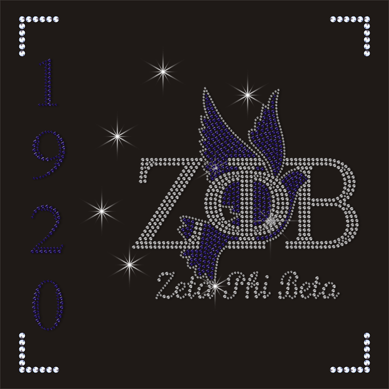 Crystal T-shirts Custom Logo Zeta Phi Beta Motif Iron On Hotfix Rhinestone Transfer