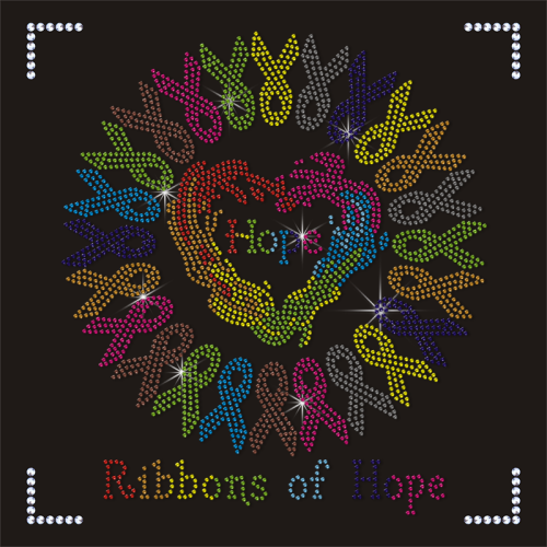 Ribbons of Hope Rhinestone Logo Iron on Hot Fix Heat Transfer for T-shirts