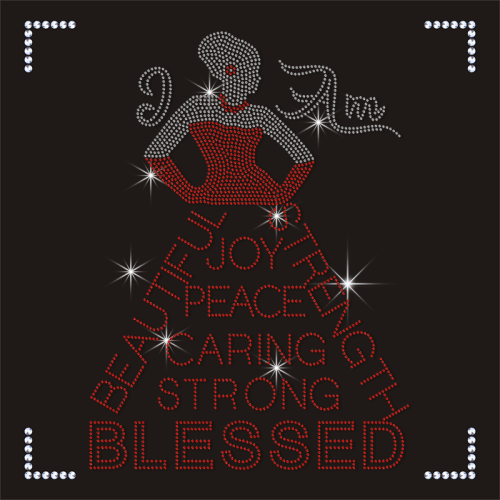 Crystal Blessed Ruby Bling Christian Rhinestones Transfer for Hoodies and T Shirts