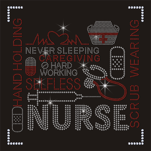 Low MOQ Nurse Design Iron on Crystal Label Custom Logo Rhinestone Transfer