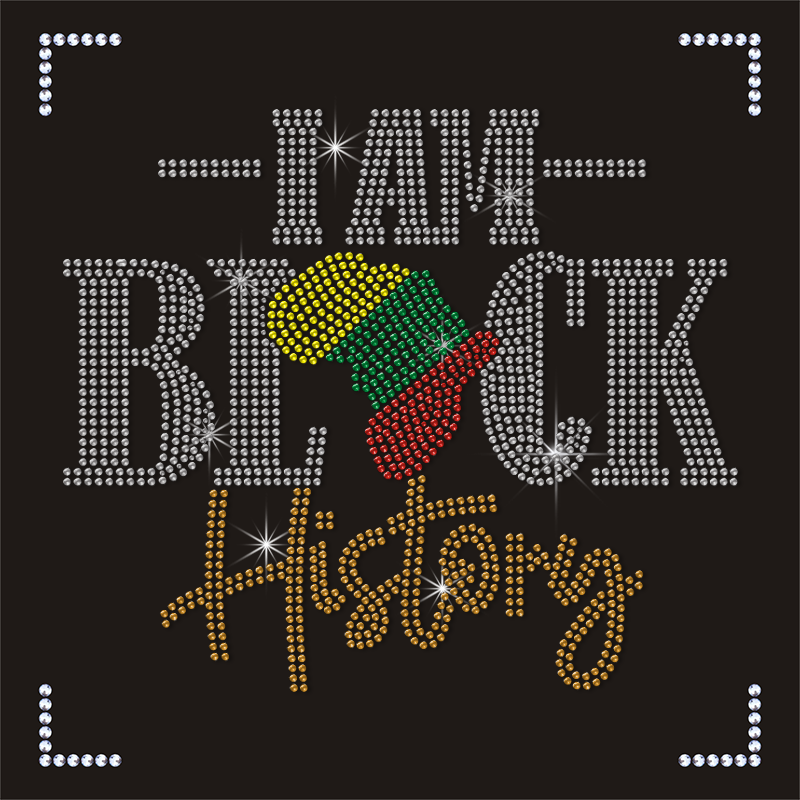 Bling Black History Rhinestones Transfer for Hoodies and T Shirts