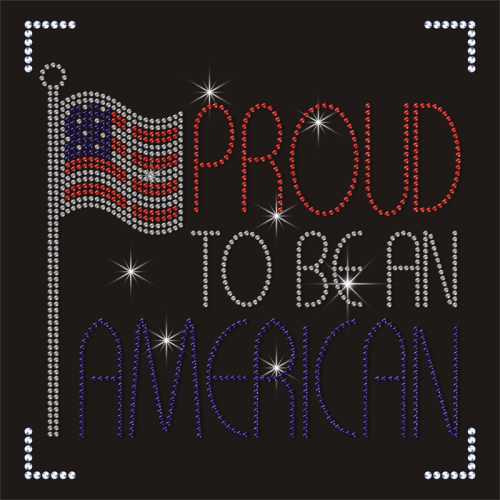 Custom USA Flag Design Rhinestones Transfer Proud To Be An American Motif