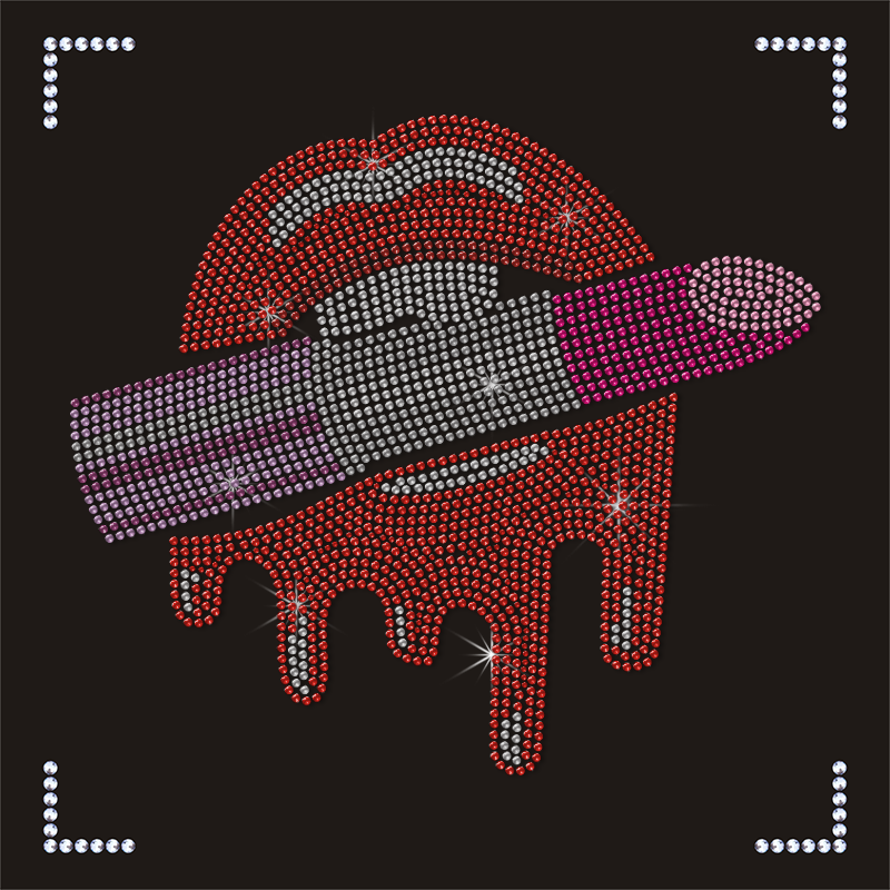 High Quality Customized Logo Rhinestone Lips Design Hotfix Transfer Motifs for Lady