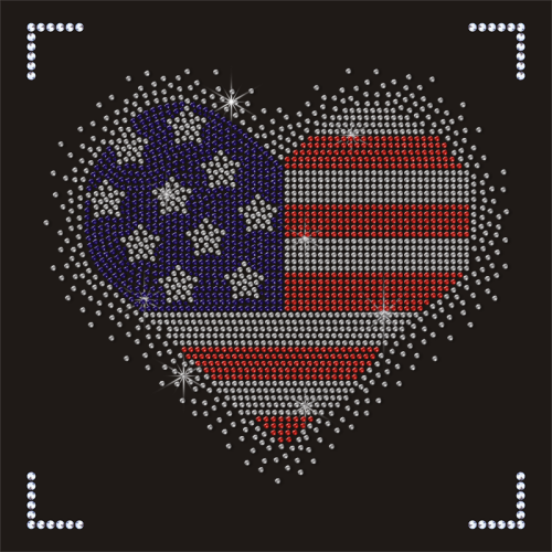 New Factory Directly Sale USA Flag Design Rhinestone Transfers Heart Shape Motifs