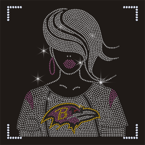 Factory Direct Sale Bling Ravens Lady Design Iron on Rhinestone Transfer