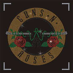 Custom Own Rhinestone Design Rose and Gun Roll Bands Hot Fix Heat Press Transfer