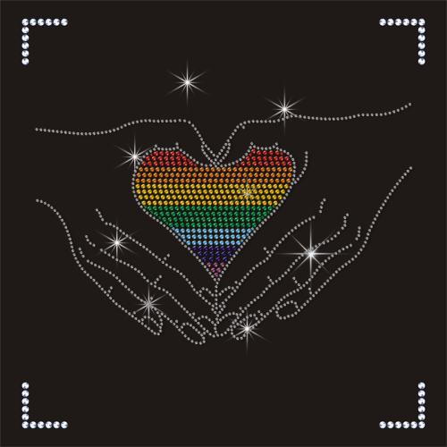 Wholesale Rainbow Heart Pattern Rhinestone Transfer for T-shirts