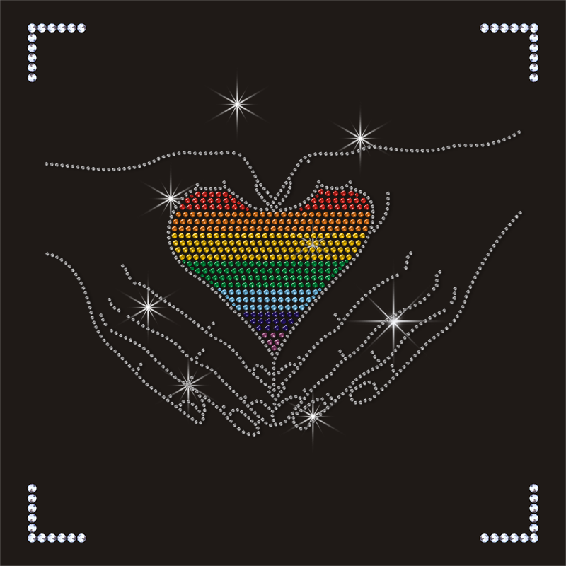 Wholesale Rainbow Heart Pattern Rhinestone Transfer for T-shirts