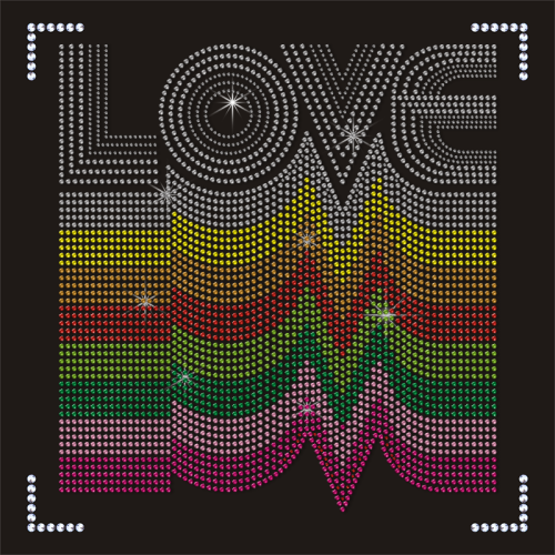 Fashion LOVE Colorful Rhinestone Motif Heat Transfer Designs for Cothing