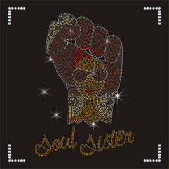 Custom Fist and Lady Design Rhinestone Iron on T Shirt Transfer