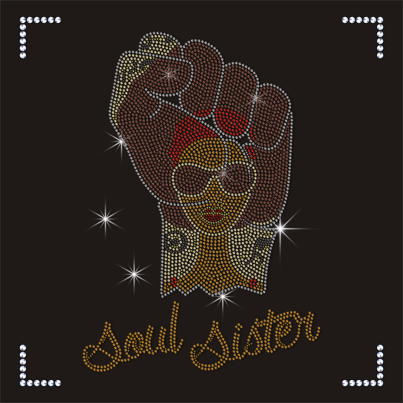 Custom Fist and Lady Design Rhinestone Iron on T Shirt Transfer