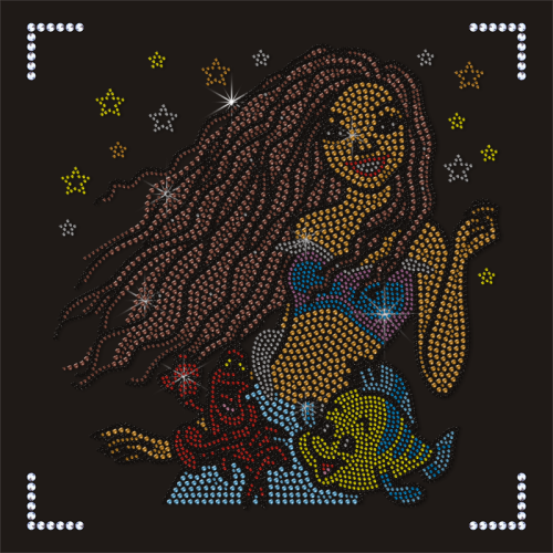 Bling Bling Fish Design Rhinestone Transfer Cartoon Stickers for T-shirts