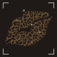 Factory Hot Press Leopard Lips Rhinestone Labels Transfer for Clothing