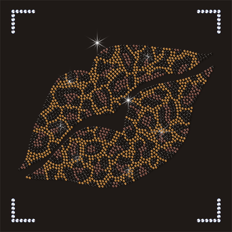 Factory Hot Press Leopard Lips Rhinestone Labels Transfer for Clothing