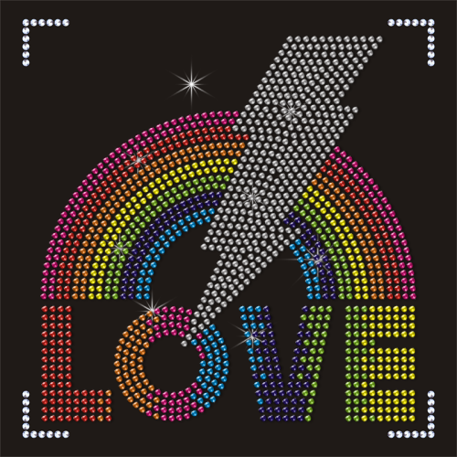 Custom High Quality Rainbow Love Rhinestone Transfer for Tee Shirt