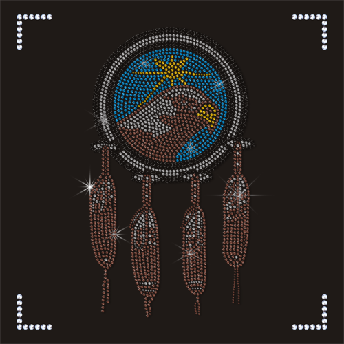 Custom Indian Style Design Dreamcatcher Hotfix Rhinestone Transfers