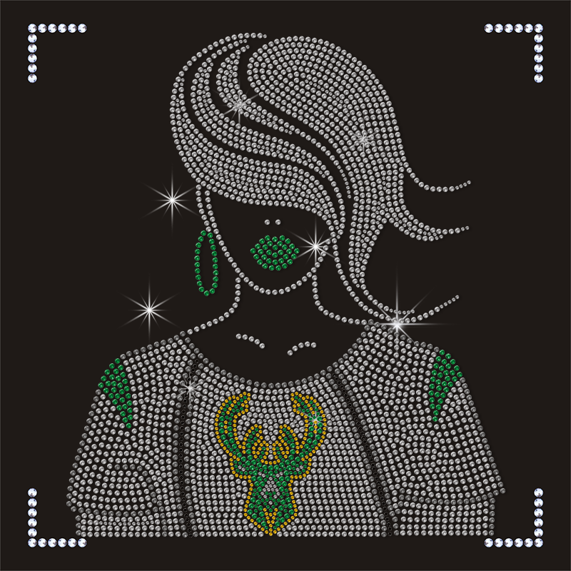 Custom Bucks Lady Motif NBA Team Designs Rhinestone Transfer