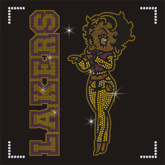 Fashion Hot Fix Lakers Betty Girl Pattern Rhinestone Transfer for Hoodie