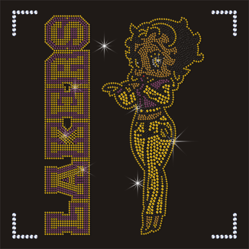 Fashion Hot Fix Lakers Betty Girl Pattern Rhinestone Transfer for Hoodie