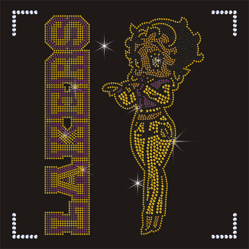Fashion Hot Fix Lakers Betty Girl Pattern Rhinestone Transfer for Hoodie
