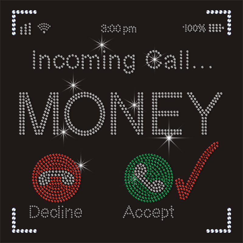 Hot Selling Money Logo OEM Rhinestones Transfers for T-shirts