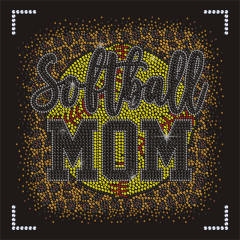 Crystal Softball Mom Iron On Baseball Rhinestone Heat Transfers for T-shirts