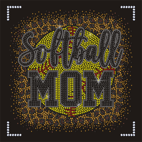 Crystal Softball Mom Iron On Baseball Rhinestone Heat Transfers for T-shirts
