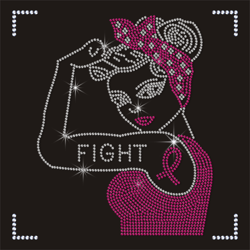 Best Pink Ribbon Printing Heat Transfer Rhinestone Design