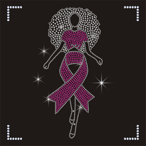 Breast Cancer Design Pink Ribbon Lady Rhinestone Transfer
