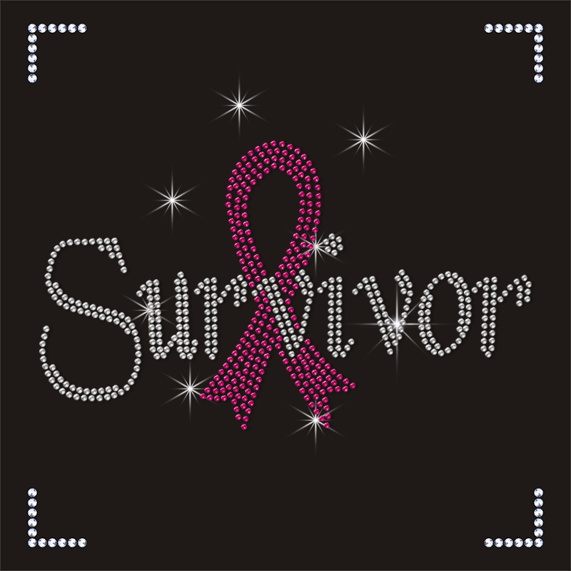 Custom Pink Ribbon Design Rhinestone Logo Heat Transfer