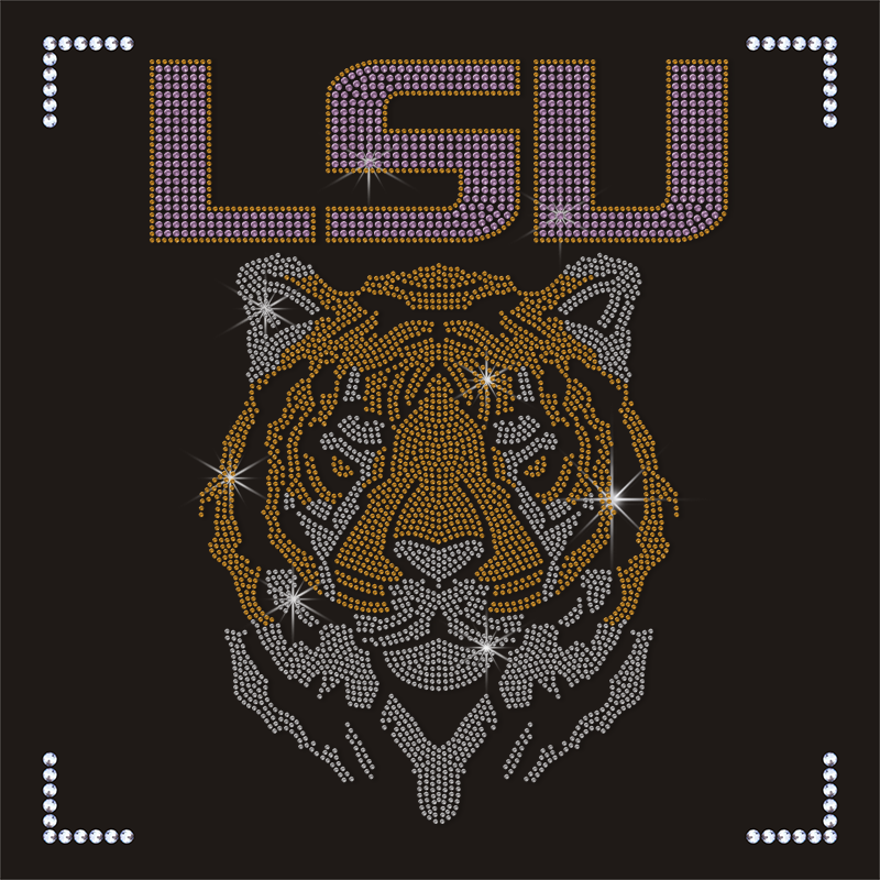Bling Crystal LSU Tiger Rhinestones Transfer University Logo Iron On Patches