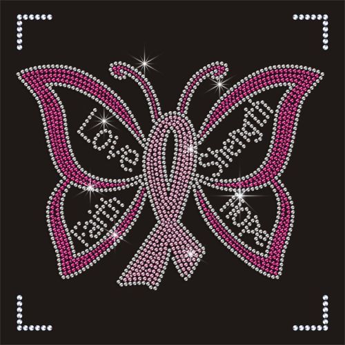 Iron Pink Ribbon Butterfly Rhinestone Transfer for T-shirts