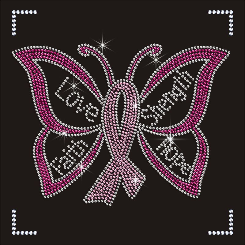 Iron Pink Ribbon Butterfly Rhinestone Transfer for T-shirts