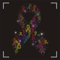 Women Fashion Tee Rhinestone Transfer Colorful Ribbon Transfer Motifs