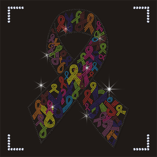 Women Fashion Tee Rhinestone Transfer Colorful Ribbon Transfer Motifs