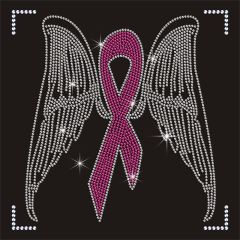 Wholesale Pink Ribbon Wings Designs Rhinestone Transfer for T Shirts
