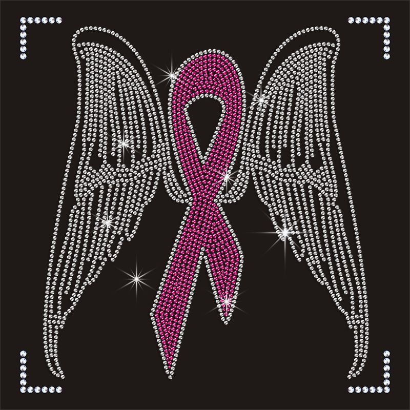 Wholesale Pink Ribbon Wings Designs Rhinestone Transfer for T Shirts