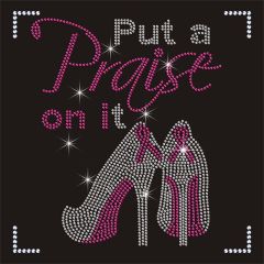 Free Sample Pink Ribbon Highheels Hot Fix Rhinestone Transfer