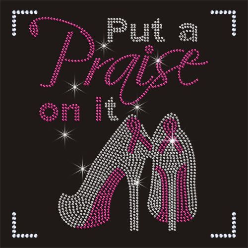 Free Sample Pink Ribbon Highheels Hot Fix Rhinestone Transfer