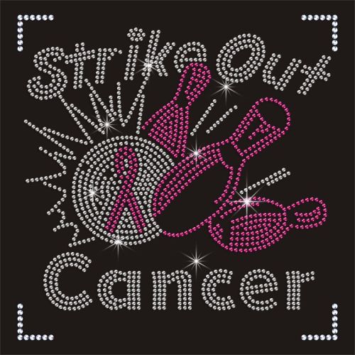 Custom Breast Cancer Design Rhinestone Bowling Iron on Transfer