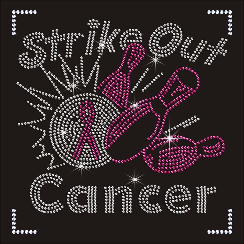 Custom Breast Cancer Design Rhinestone Bowling Iron on Transfer
