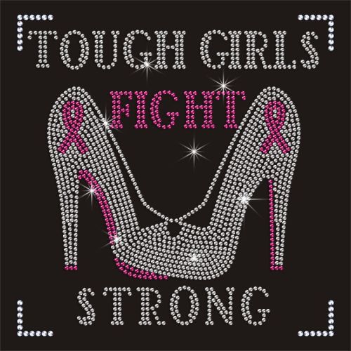 Bling Crystal Pink Ribbon and Highheels Flat Back Rhinestone Transfer