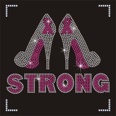 Best Quality Pink Ribbon Highheels Design Rhinestone Transfer