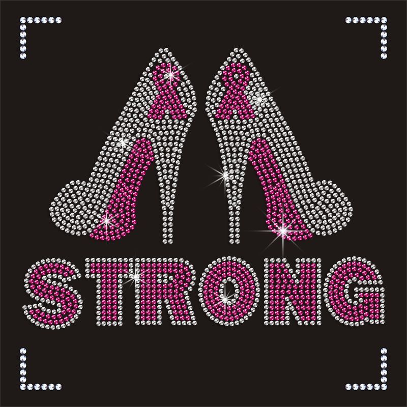Best Quality Pink Ribbon Highheels Design Rhinestone Transfer