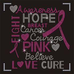 Garment Custom Pink Ribbon Rhinestone Bling Heat Transfer