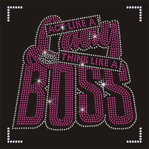 Best Quality Pink Ribbon BOSS Rhinestone Heat Transfers