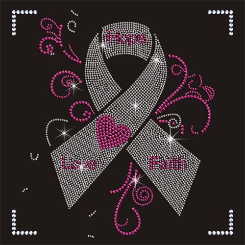 Best Pink Ribbon Iron on Diamond Sticker Rhinestone Transfer Motif